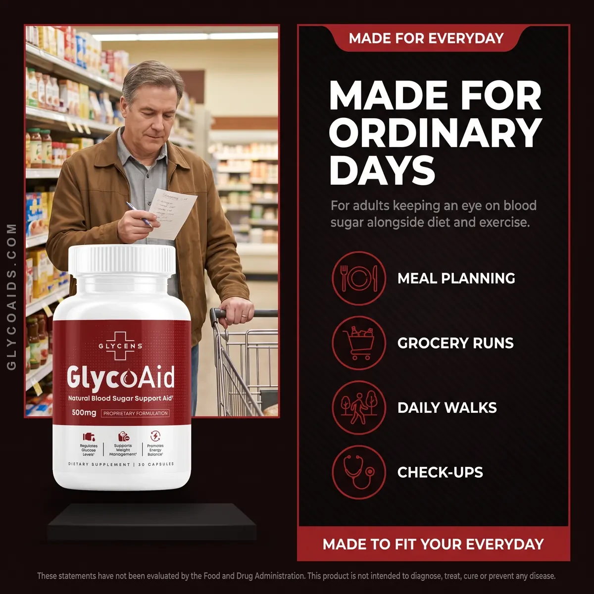 GlycoAid is made for ordinary days: adults watching their blood sugar alongside diet and exercise